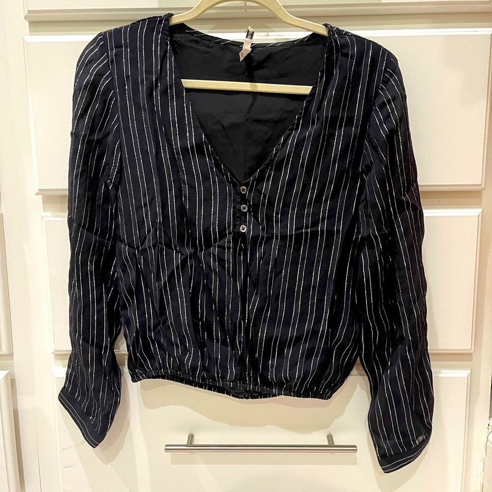 Black and silver striped top